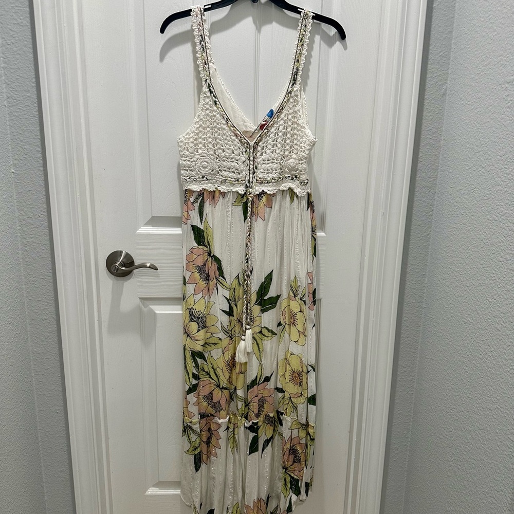 Farm Rio Floral Maxi Dress with Crochet Top